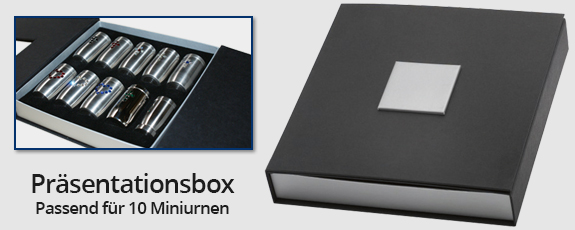 Präsenationsbox für 10 Miniurnen. Erhältlich zum Sparpreis im Goetz Trauerwaren Online Shop.