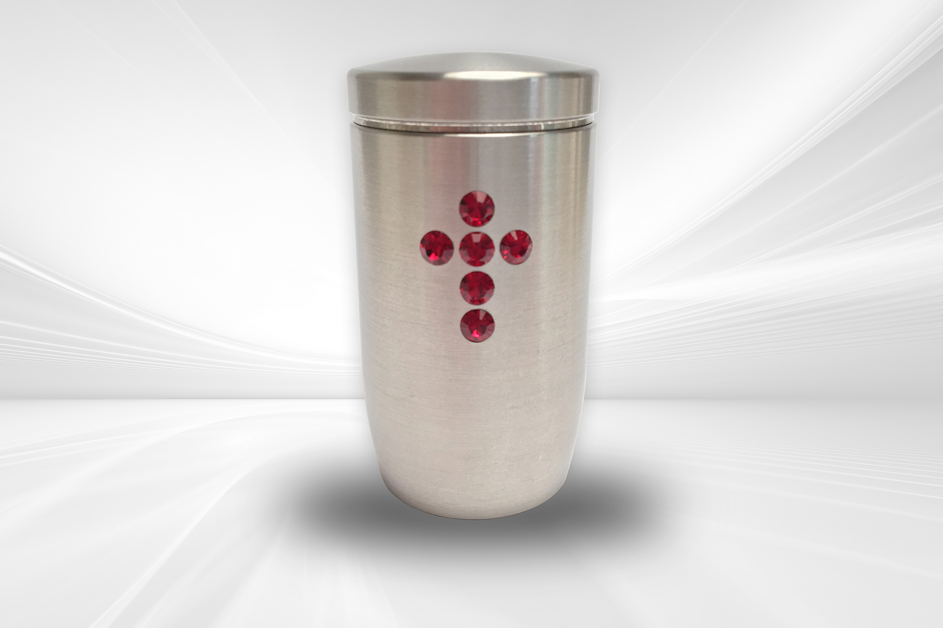 Erinnerungsurne mit Swarovski-Steinen als Kreuz in rot